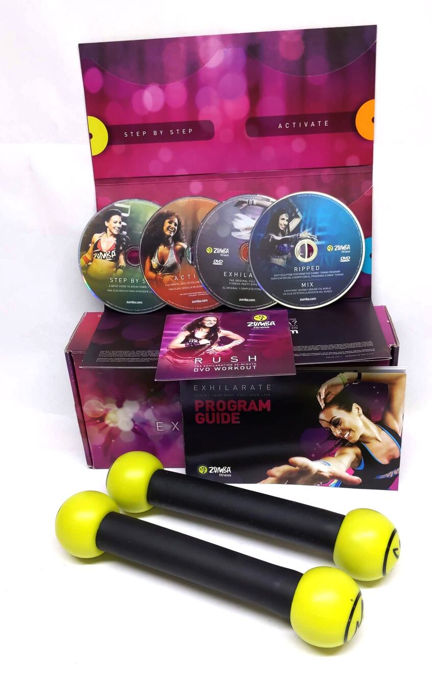 ZUMBA "Exhilarate" 5 DVD and Toning Stick Program Workout Set - Gently Used